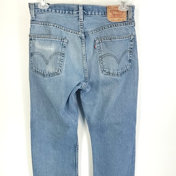 Levi's 505 Denim Jeans Men's 34x30 Blue With Fade Distressed Destroyed - Picture 6 of 15